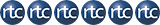 Sechs runde blaue Kreise mit weißer Inschrift "RTC" als Symbol für sechs Sterne